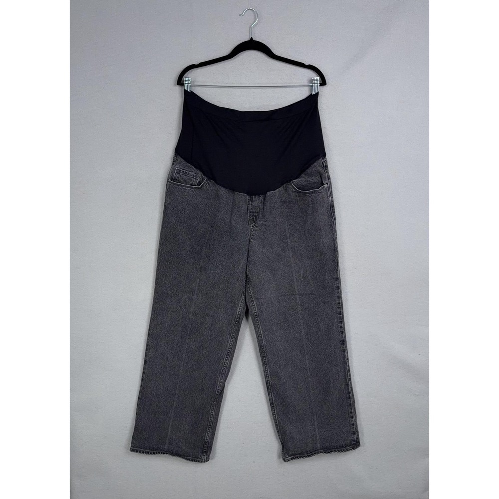 Old Navy Maternity Jeans Womens 16 Gray High Rise Wide Leg Charcoal Wash Denim